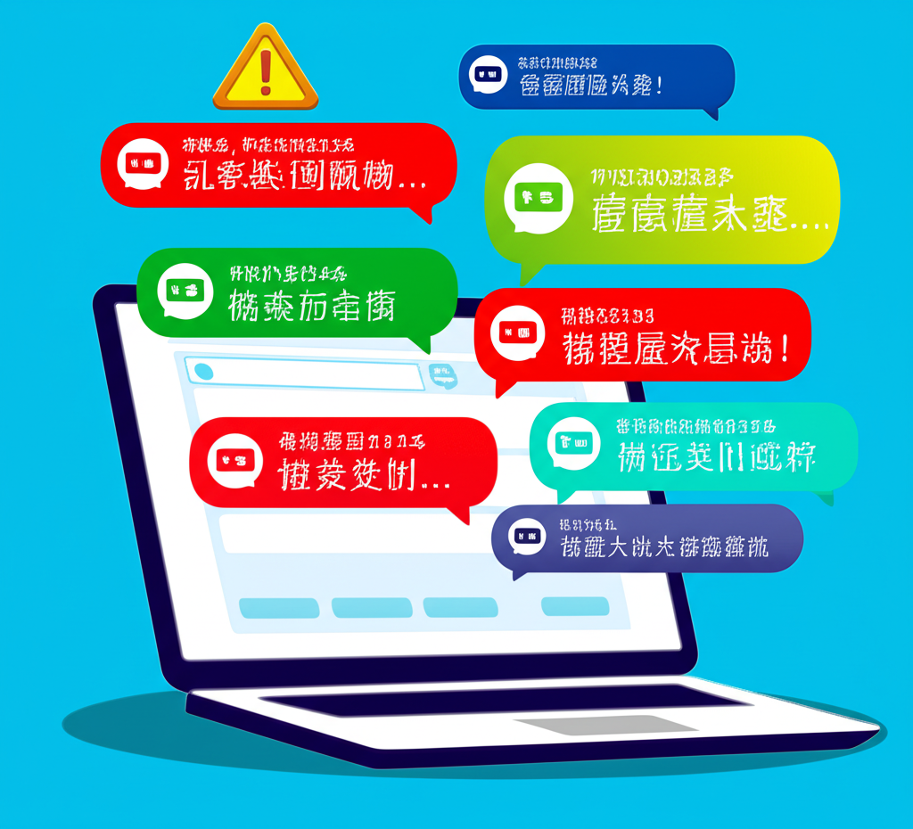 網路搜尋股票LINE群組時,充斥著承諾快速獲利的虛假訊息,背景隱約可見警示標誌