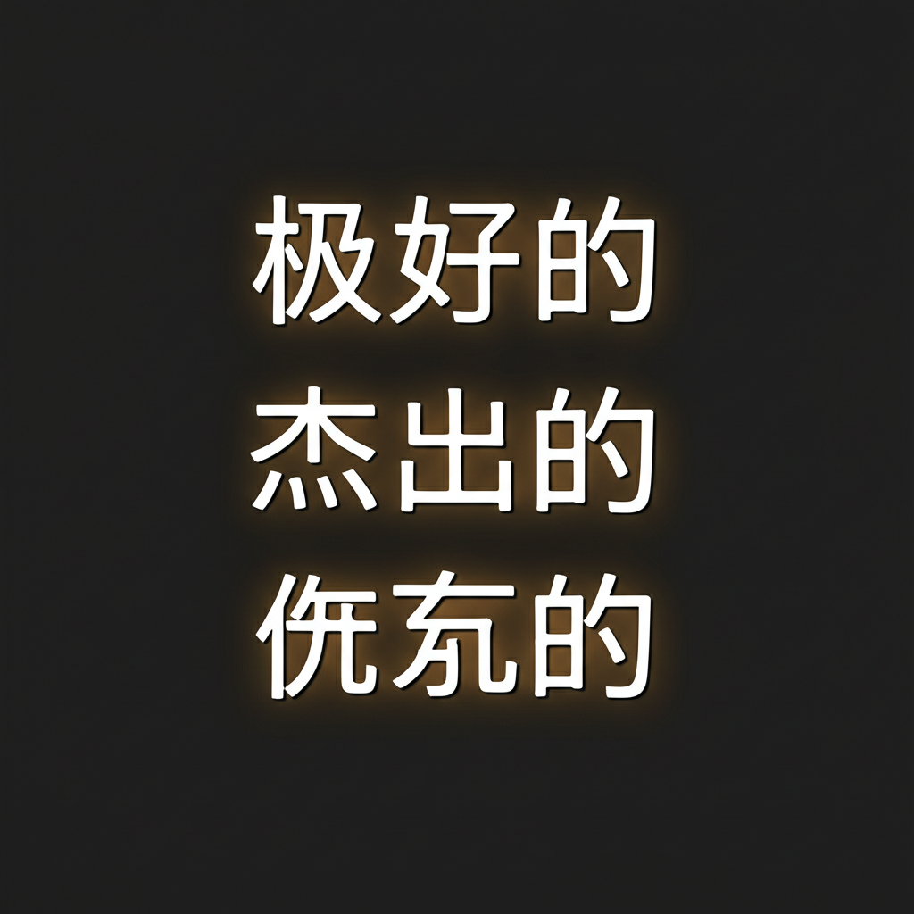插畫呈現三個中文字「極好的」、「傑出的」、「優秀的」併列發光,象徵其作為 excellent 核心翻譯的地位