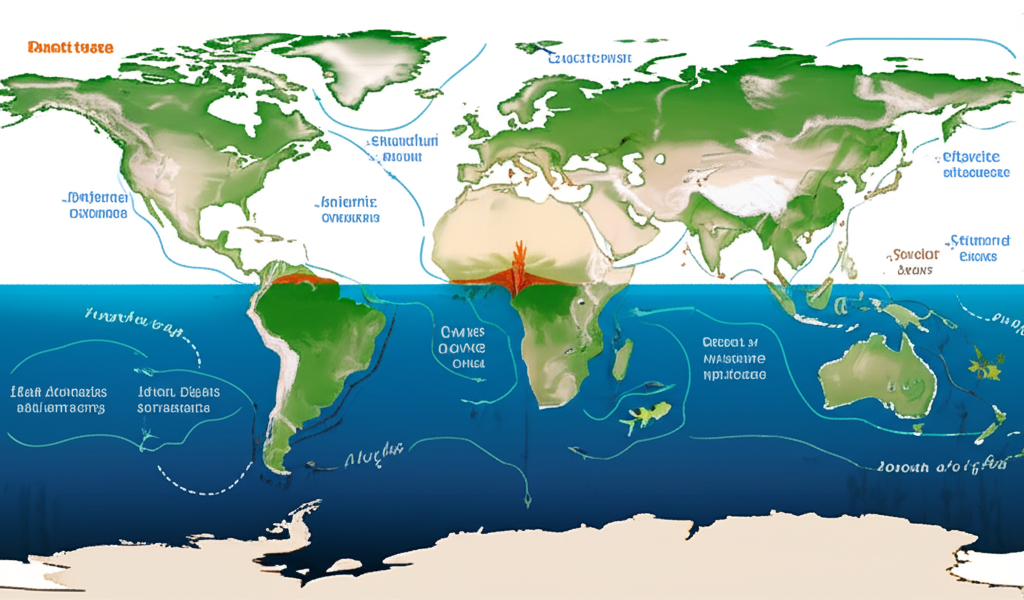 中大西洋海嶺為顯著的海底山脈,新地殼不斷生成,周圍海洋生物繁盛,洋流橫跨廣闊大西洋,影響氣候