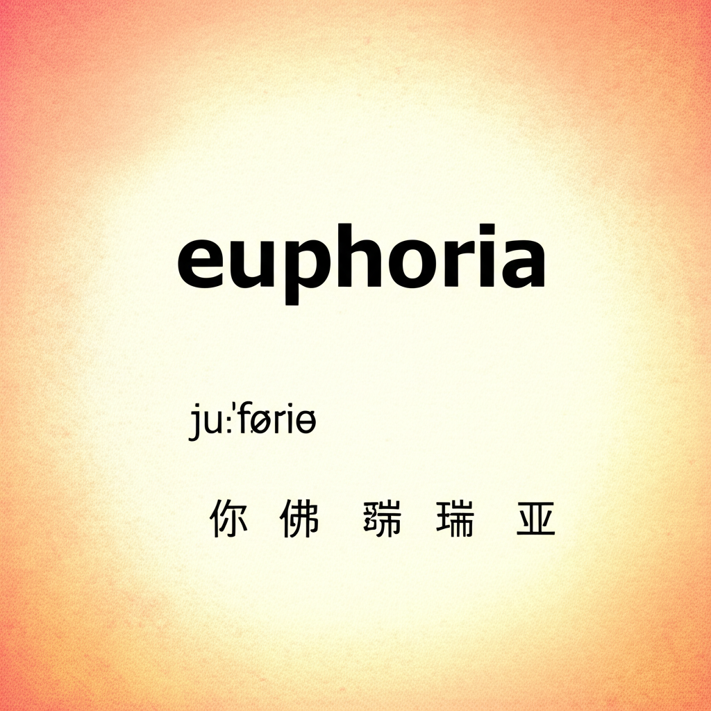 euphoria的發音與國際音標juːˈfɔːriə及中文音譯優佛瑞亞的插圖,象徵超越普通愉悅的心靈振奮與高漲狀態
