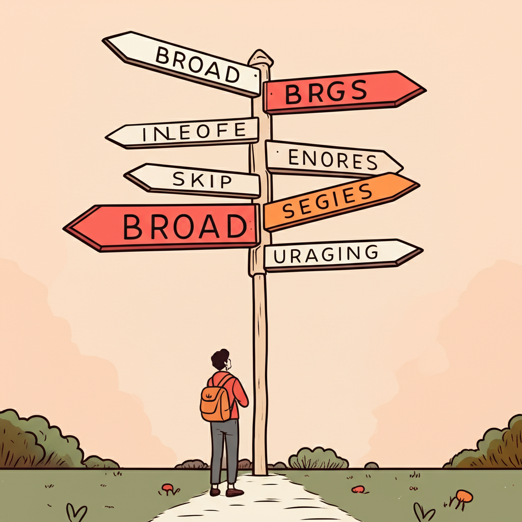 英語學習者面對單字 broad 的多重意義與用法挑戰示意圖
