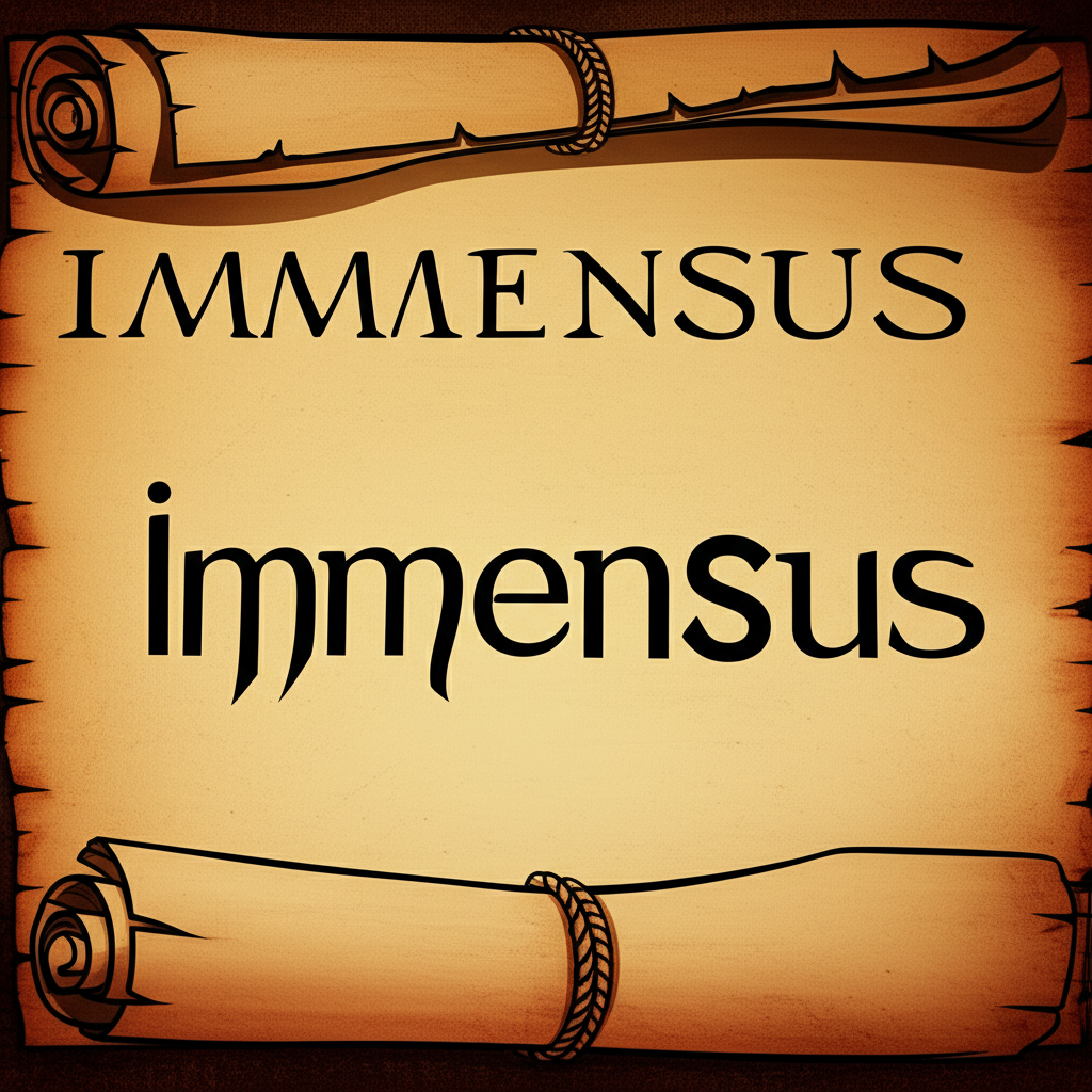 古代拉丁文卷軸上「immensus」一詞逐漸演變為現代英文「immense」,象徵詞義的歷史流變