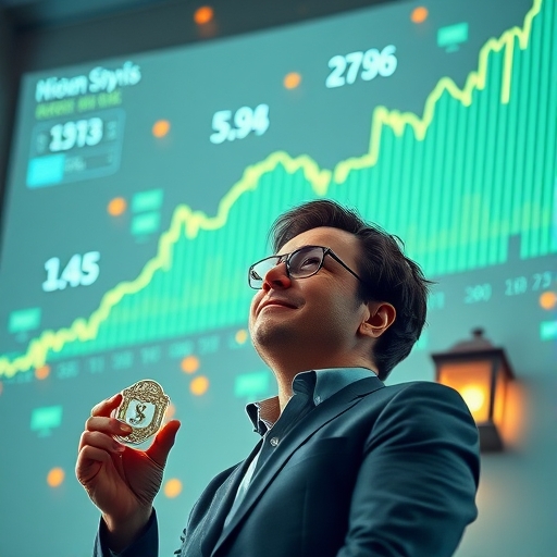 一位自信的投資者注視著數位螢幕上的金融數據圖表