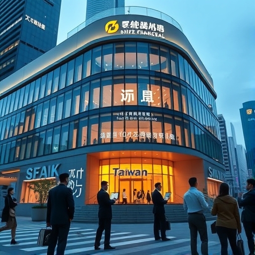 夜晚燈光亮起的聯邦銀行現代化分行建築
