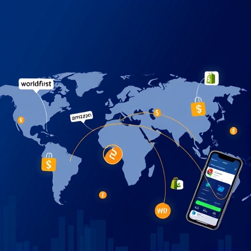 現代數位金融場景,展示WorldFirst全球支付網絡與數位介面