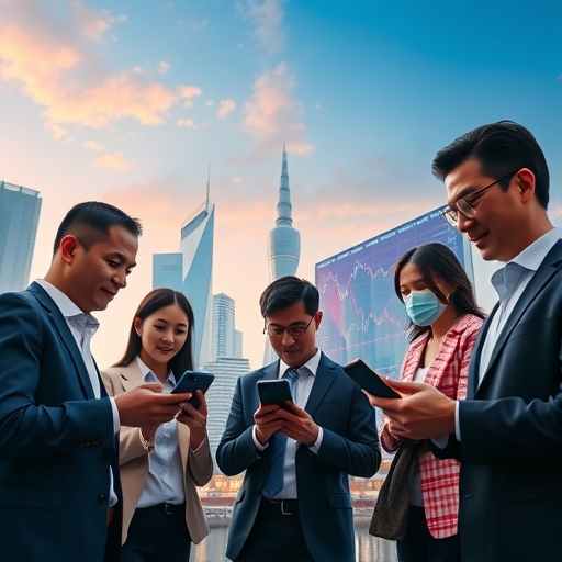 現代金融科技城市景觀象徵外匯交易的全球連結
