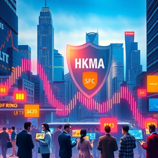 數位繪畫呈現香港金融市場的繁忙交易場景,展現外匯與差價合約的活躍生態
