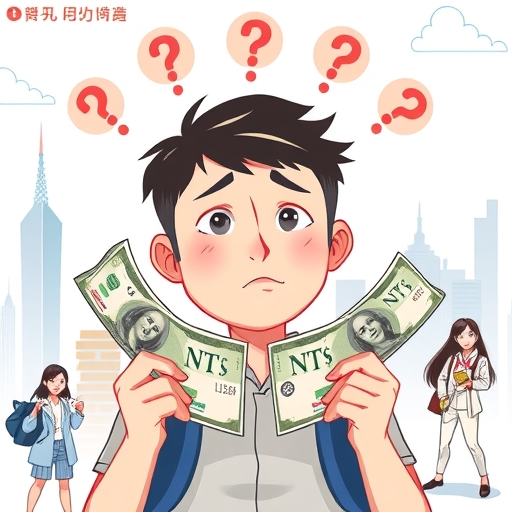 國際旅客對新台幣符號感到困惑的插畫