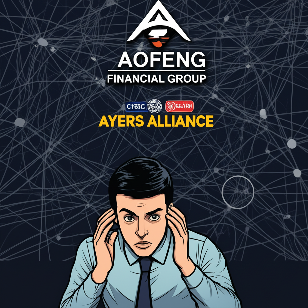 投資者在金融詐騙迷網中搜尋Ayers Alliance,背景為澳豐金融集團標誌與CySEC監管符號