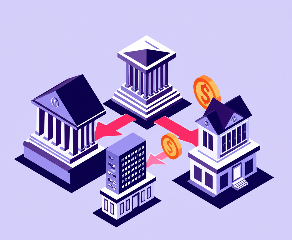 圖解存款準備金制度,中央銀行與商業銀行之間資金流動示意,呈現貨幣政策工具的運作方式