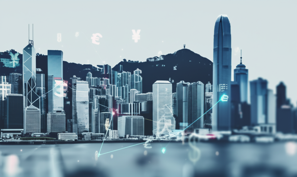 外匯套利與香港城市景觀插畫