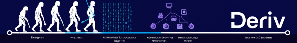 從 Binary.com 到 Deriv 的演進時間軸,強調品牌升級、技術創新與擴大服務,代表超過 20 年的經驗