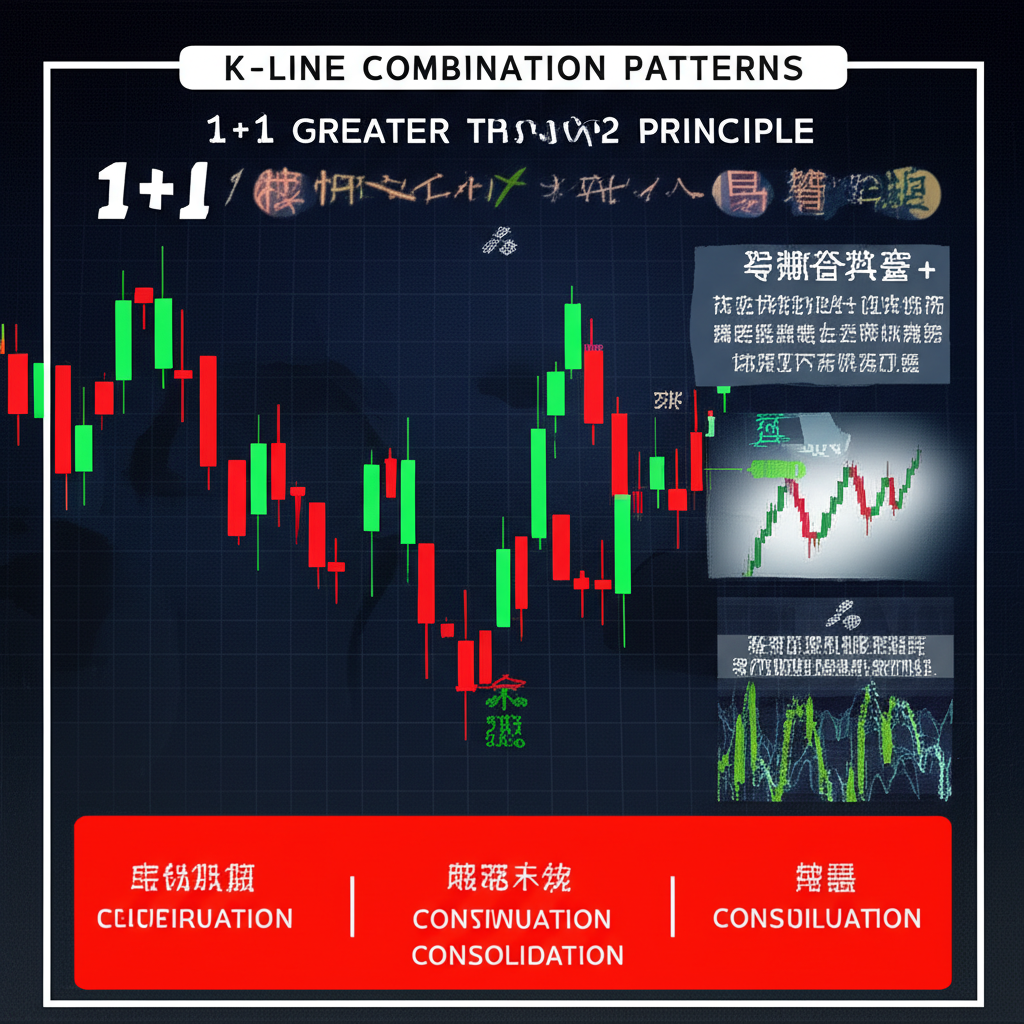 K線組合圖形展現多空力量交鋒,透過反轉、延續與盤整三類型態,呈現市場動能的轉換與1加1大於2的訊號強化效果