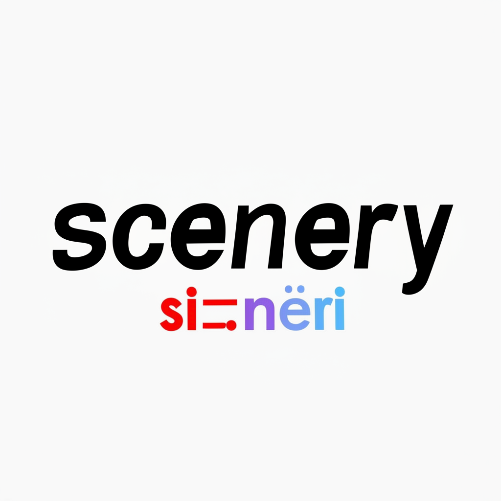 插畫說明scenery的國際音標siːnəri,標示音節重音與母音發音方式