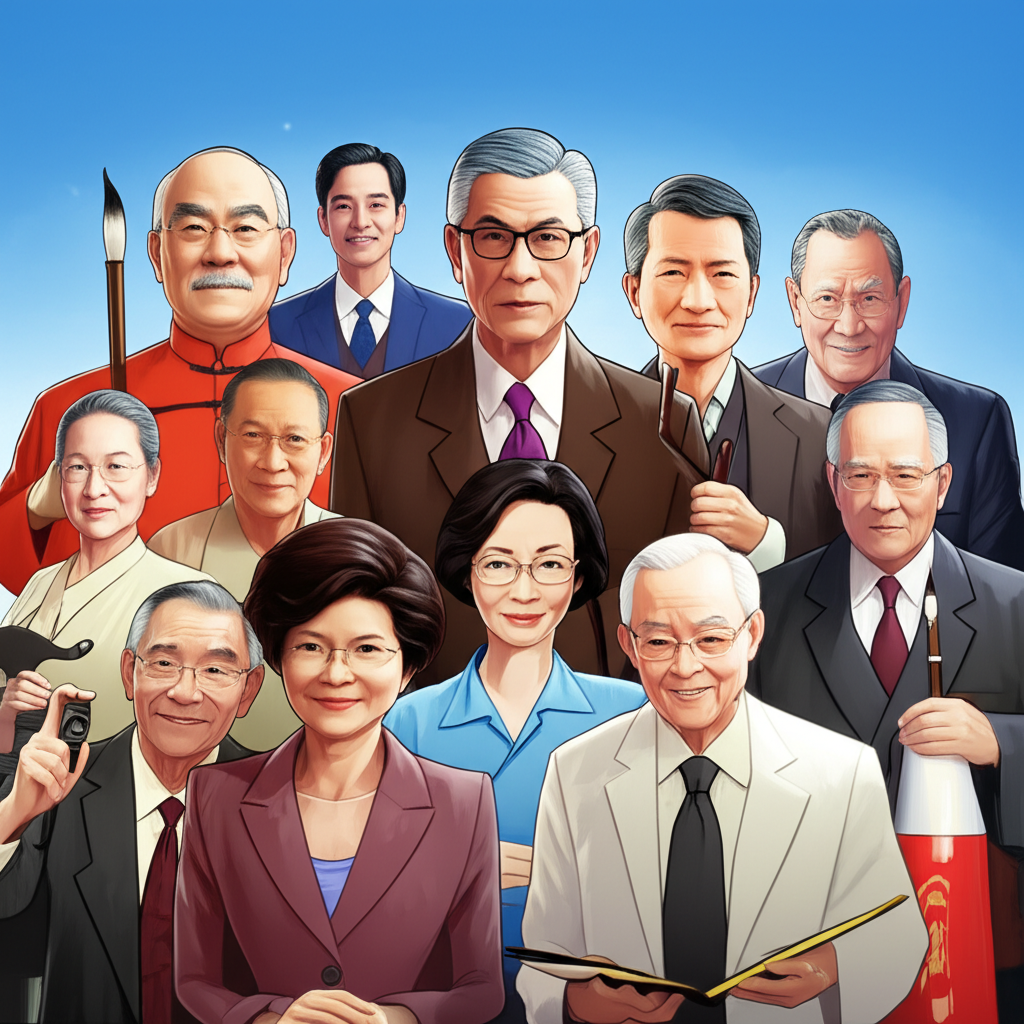 一群傑出且具影響力人士的插圖,代表社會中最優秀的精英群體,在中文語境中體現頂尖與被選中的核心概念