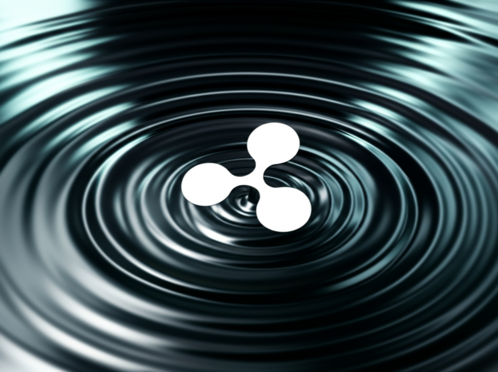 區塊鏈加密貨幣Ripple XRP與水面漣漪效應融合的插圖,象徵雙重意義與知識導航