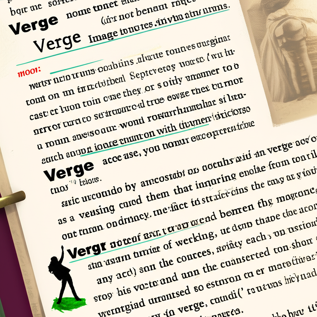 Verge 單字字典頁面插圖,顯示名詞與動詞雙重意義