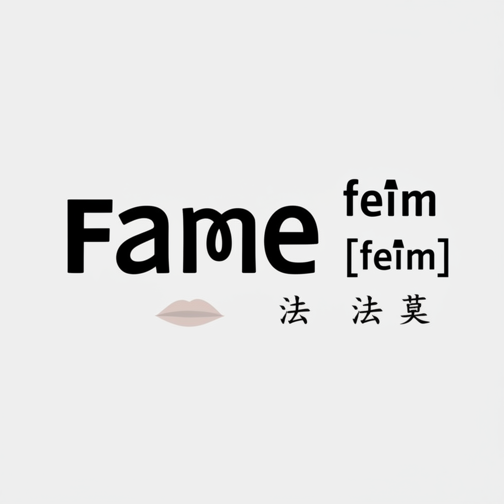 Fame 單字放大顯示,伴隨 IPA 音標、中文注音及口腔發音圖示