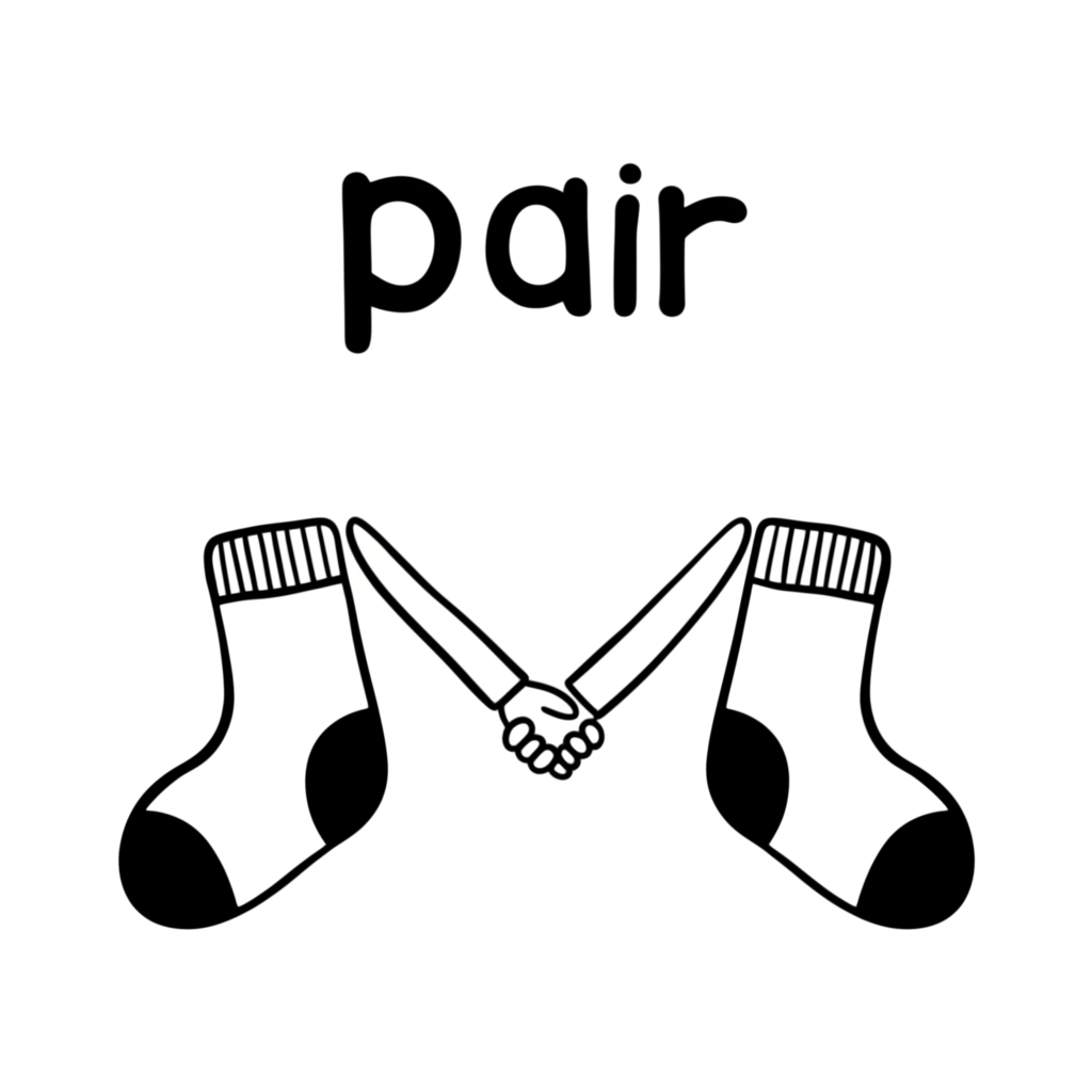 illustration style two socks perfectly matched and two people holding hands showing the core concept of pairing and matching for the English word pair
