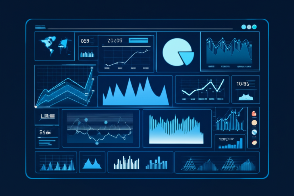 Digital platform with financial data, illustration.