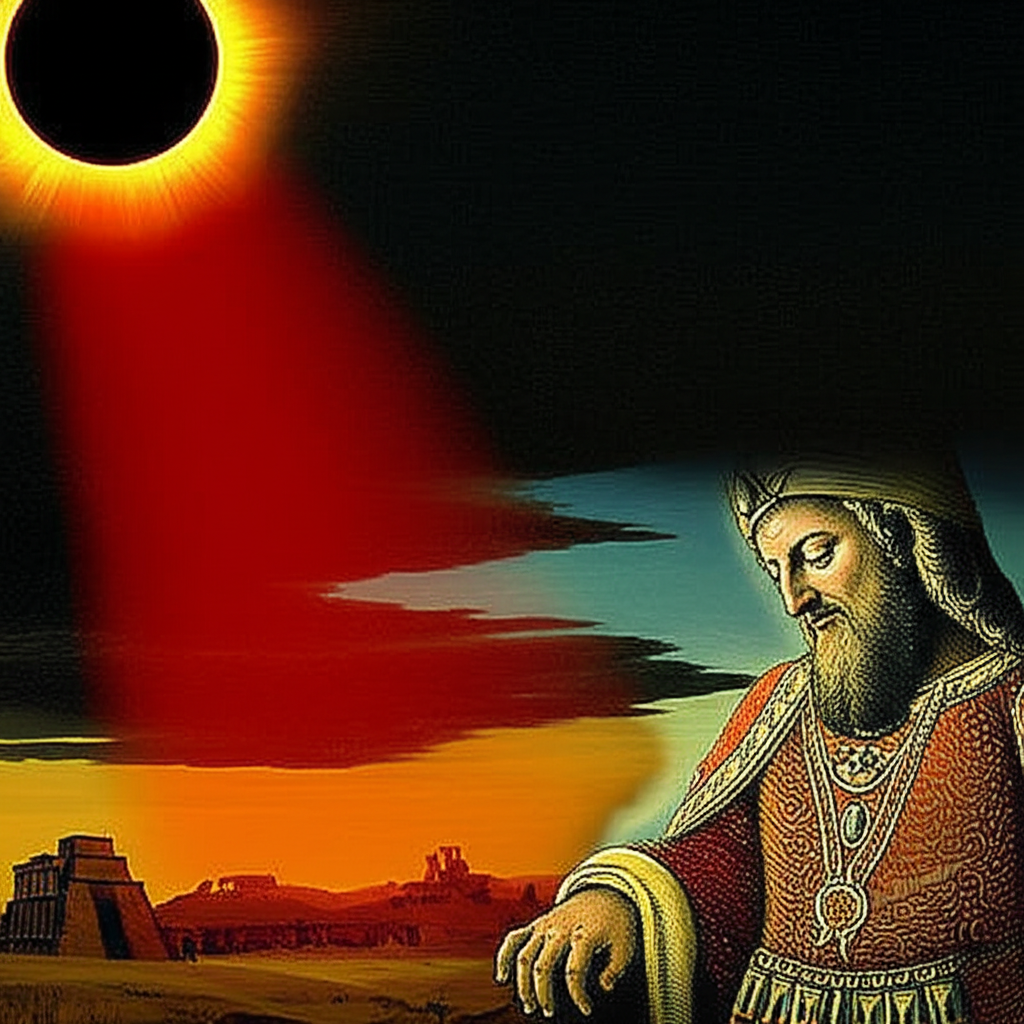 Eclipse 名詞象徵的插圖,包括日全食、榮光消退與古文明衰落