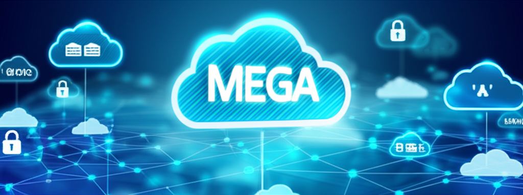 數位景觀中的雲端儲存圖示與MEGA安全圖示,強調資料隱私和大容量