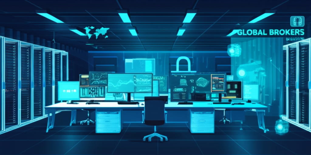 Global brokers, secure office, illustration