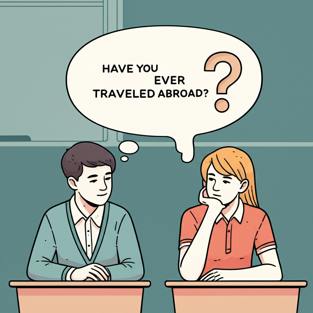 Students discussing travel experiences illustration