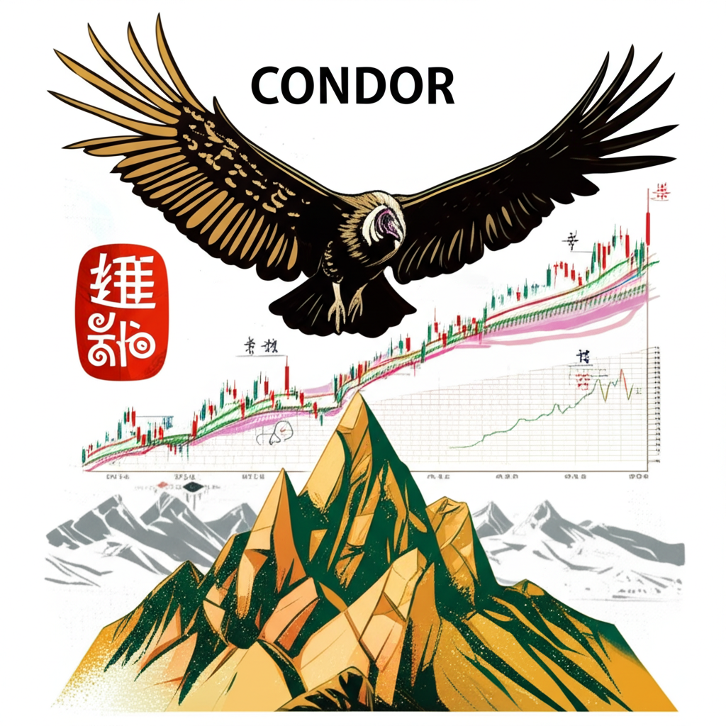 Condor的多重意涵插圖:神鷲翱翔山巔、金融圖表與文化符號