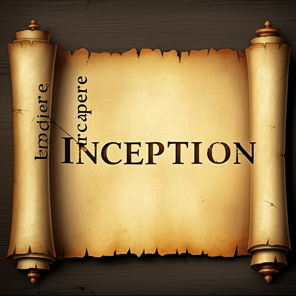an illustration depicting ancient Latin scrolls with the words incipere in and capere highlighted morphing into modern English text for inception showing the evolution of language through historical and scholarly illustration