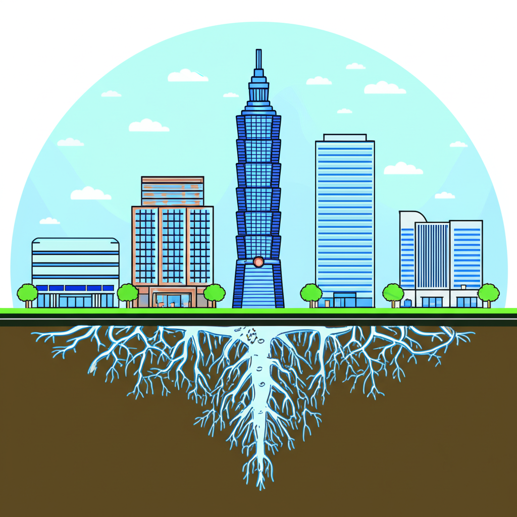 中陽集團多元化企業插圖,象徵台灣建築零售休閒投資領域,體現誠信創新與共好價值,為社會創造美好生活