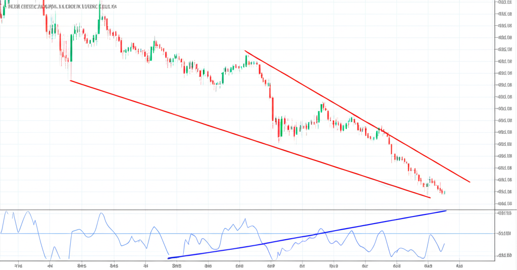 stock chart showing price making lower lows while a technical indicator line makes higher lows representing bullish divergence