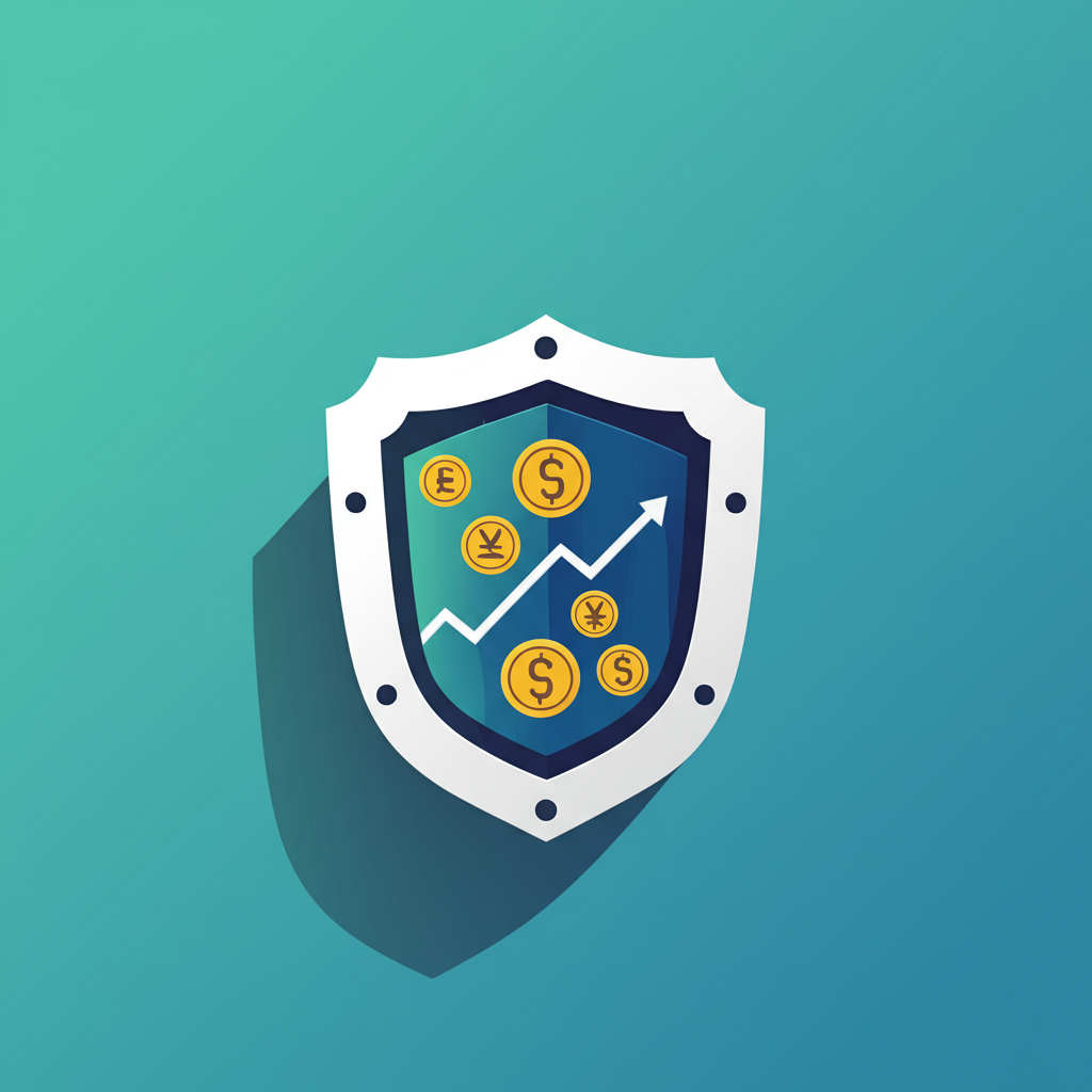 Safe forex investment, shield protecting investor, illustration