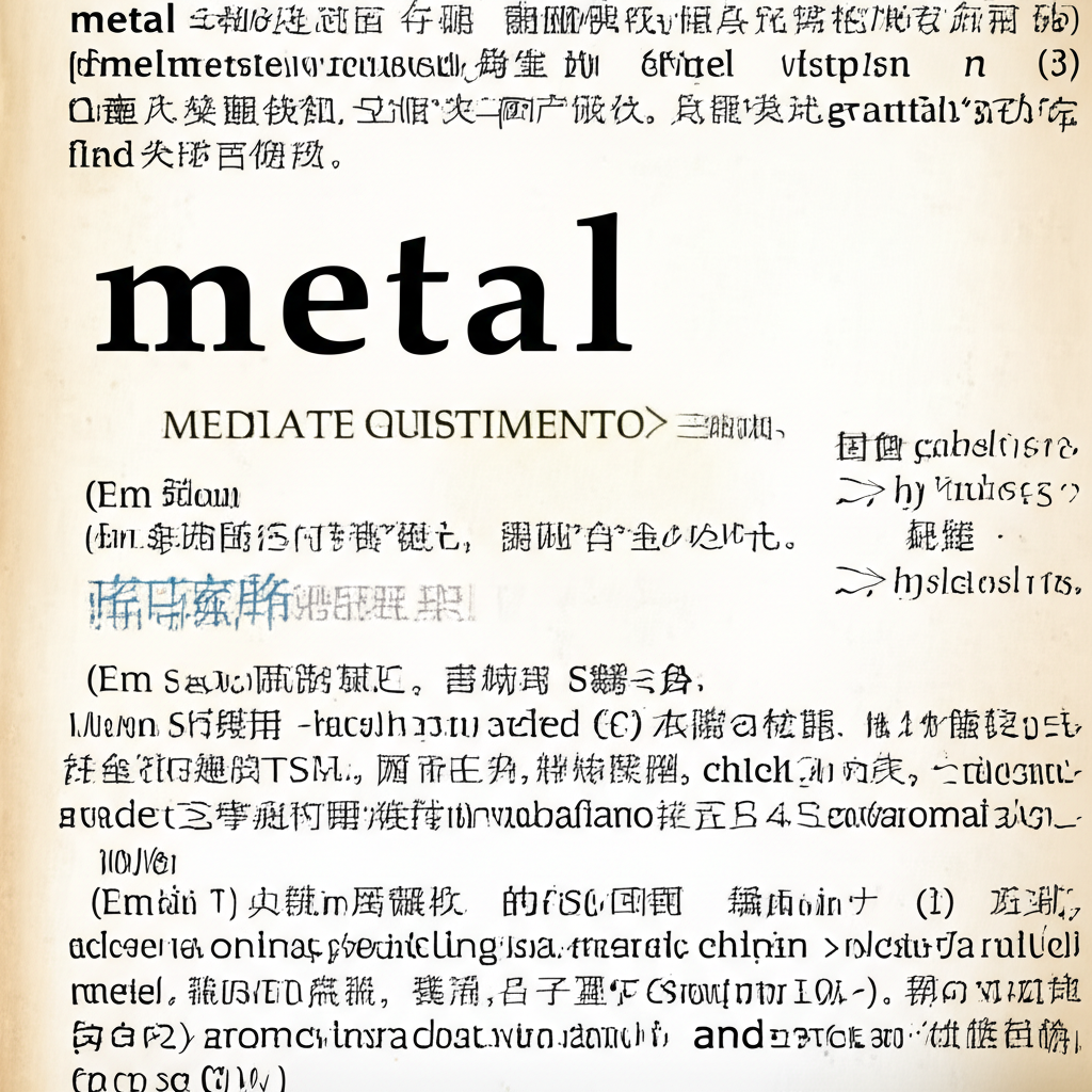 字典頁面突出 metal 單字,包含名詞和形容詞定義的中英例句