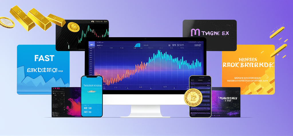各種金融資產如外匯、黃金、石油、股票和加密貨幣匯聚至 MT4、MT5 和 TMGM App 等交易平臺,展示快速執行與低點差