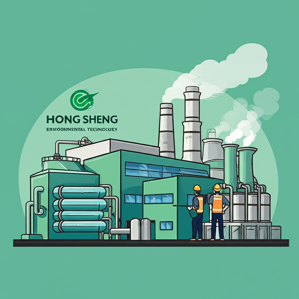 鴻升環境科技的現代綠色工廠,展示廢水處理與空氣淨化設施及工程師運作