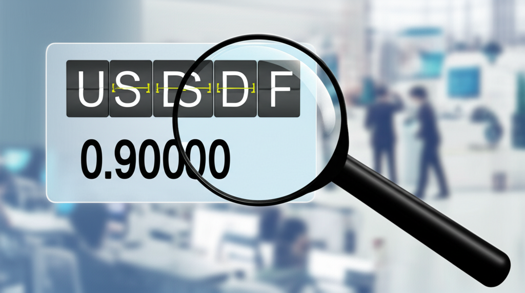 貨幣兌換櫃檯顯示 USD/CHF 報價與經濟分析圖
