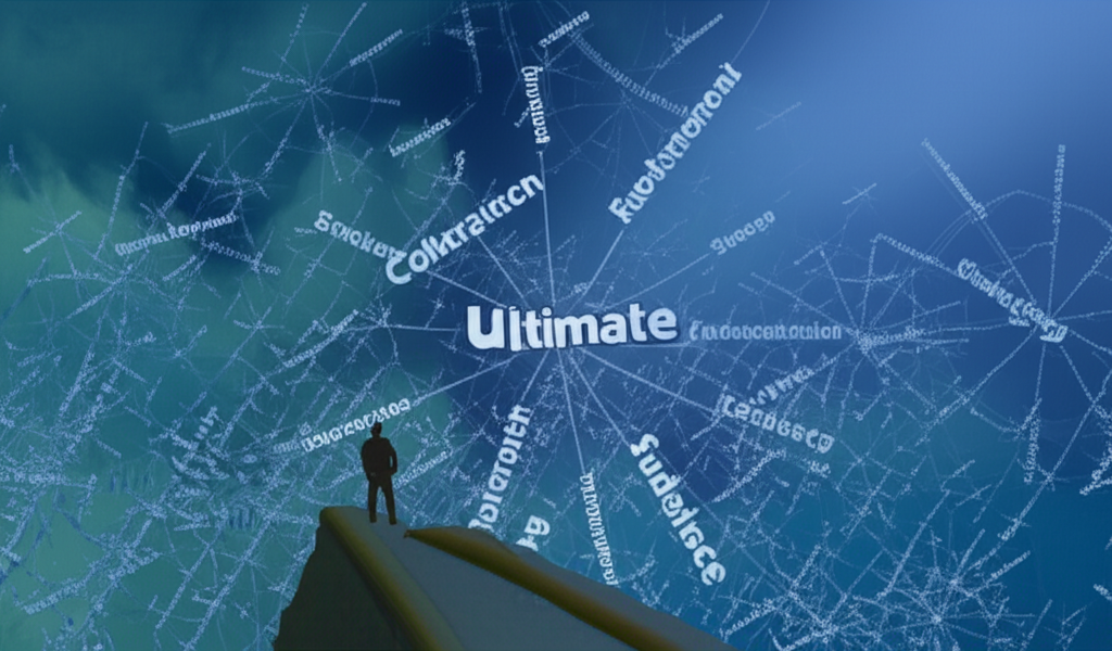 一個人探索以 ultimate 為核心的文字網絡,象徵最終、極致與根本概念的發現之旅
