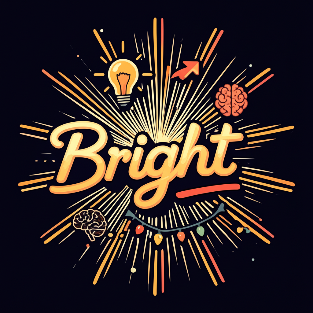 Bright 多重語義插圖:光線、智慧、未來與節慶氛圍象徵其豐富詞義