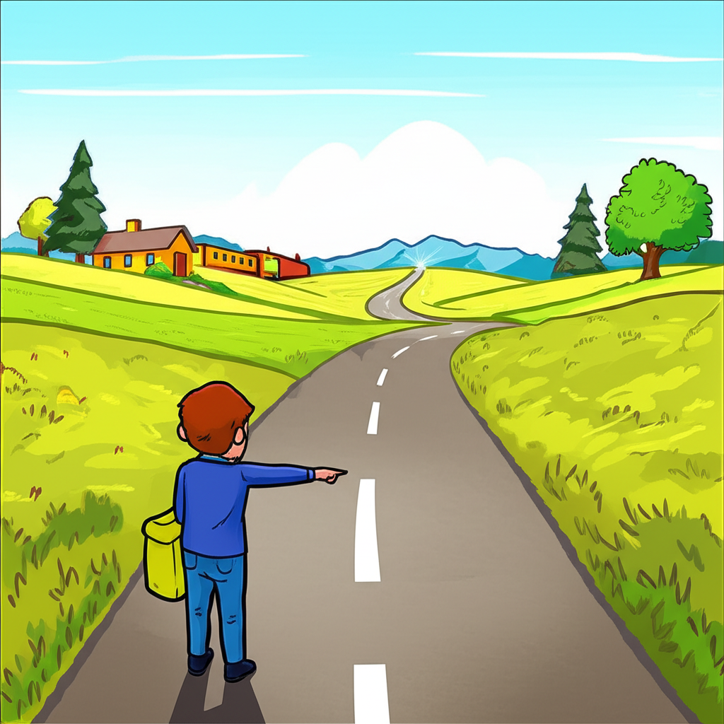 指向彎曲道路通往火車站的way物理含義插圖