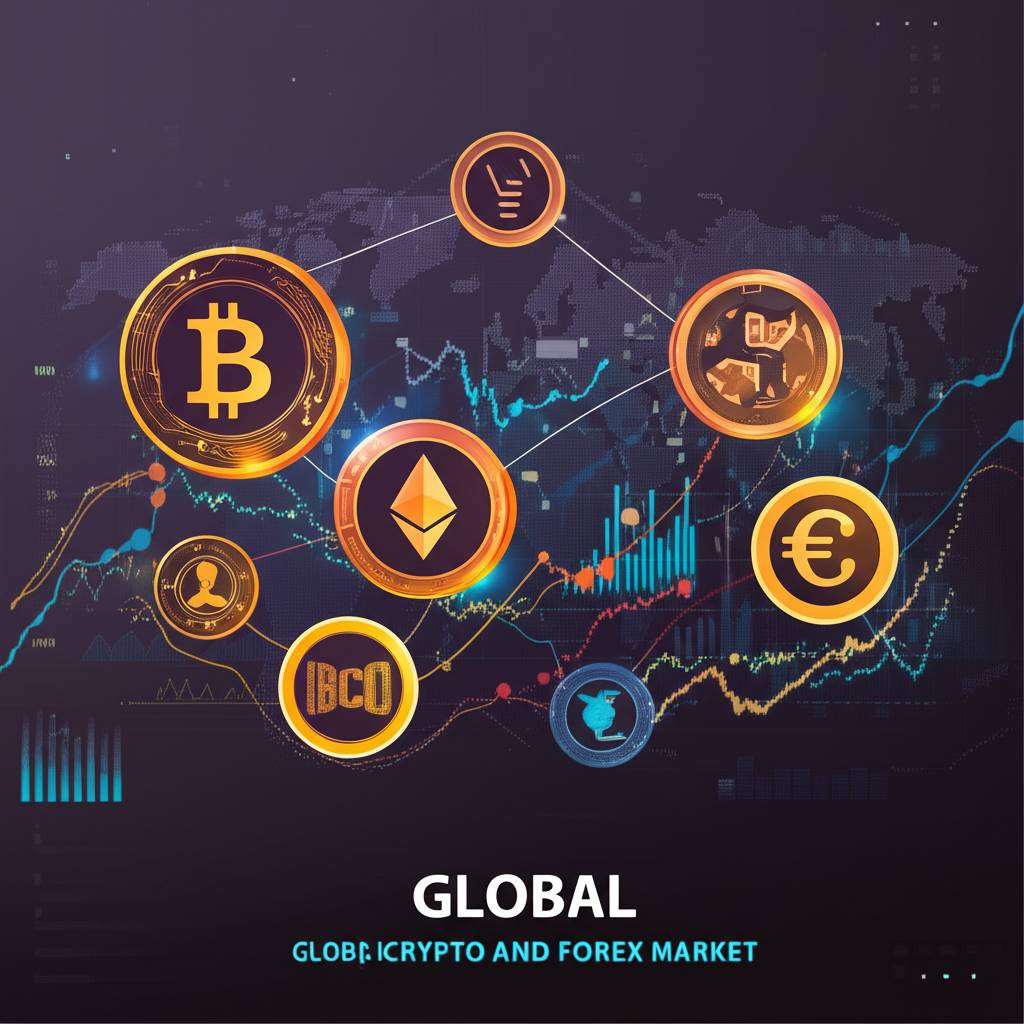 Global crypto and forex market, illustration.