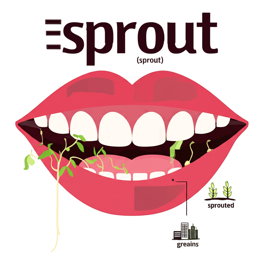 sprout 發音與片語圖示插圖,現代資訊圖風格