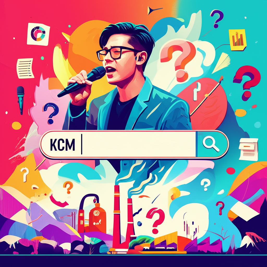 搜尋KCM的模糊景觀,包含歌手、金融圖表、工廠與文件圖示