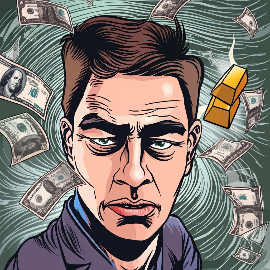 投資人持黃金抵禦通貨膨脹貶值紙幣的圖示