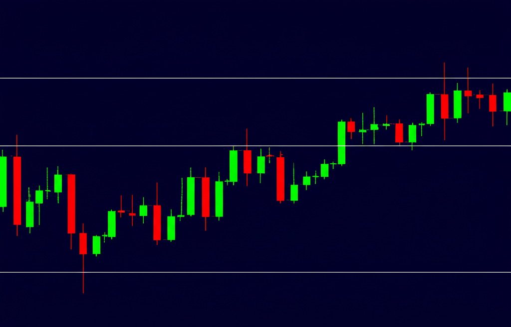Financial chart showing price candles and CCI line quantifying deviation from average levels