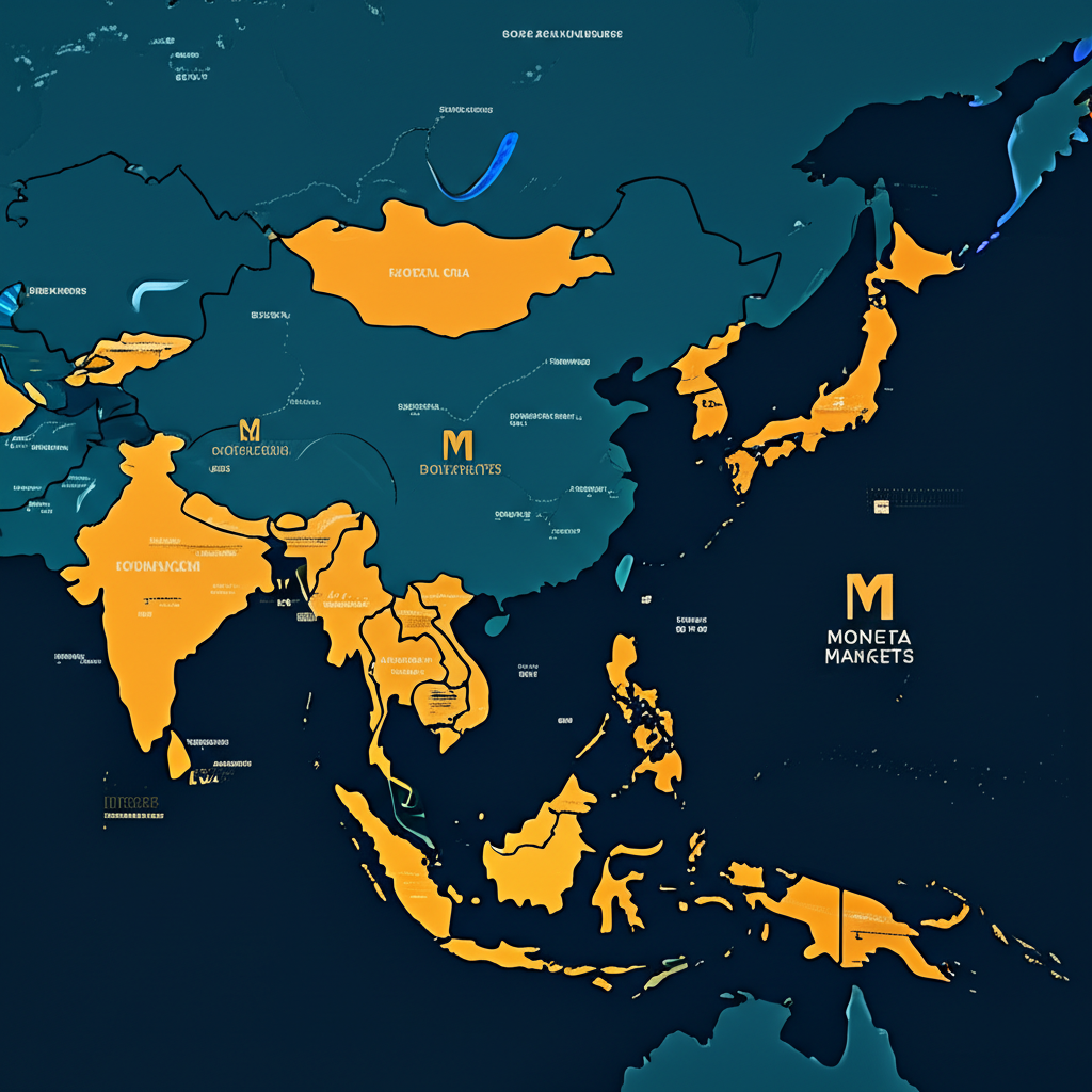 Moneta Markets platform, Asia map, illustration