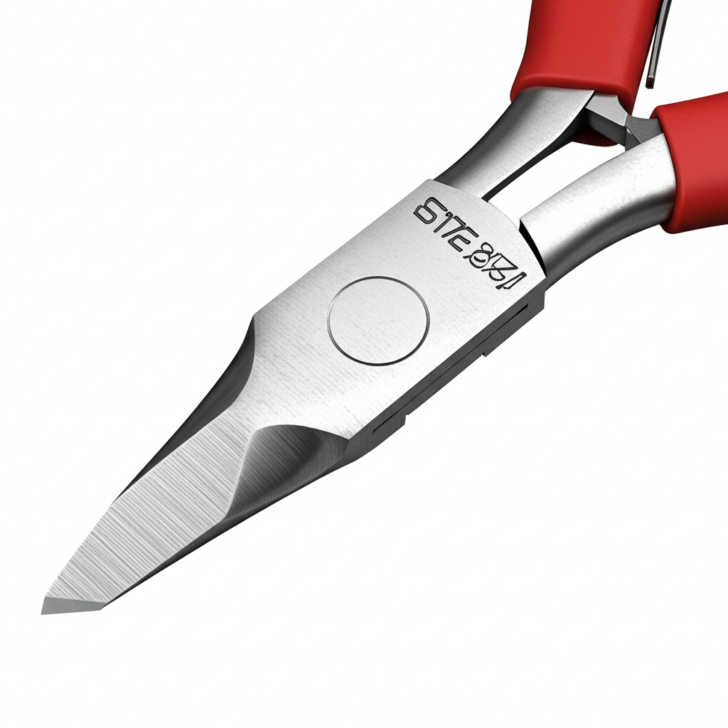 an illustration of the 25278 electronic pliers blade made of high strength alloy steel with microscopic details of its razor sharp precisely ground edge and a specialized anti static handle