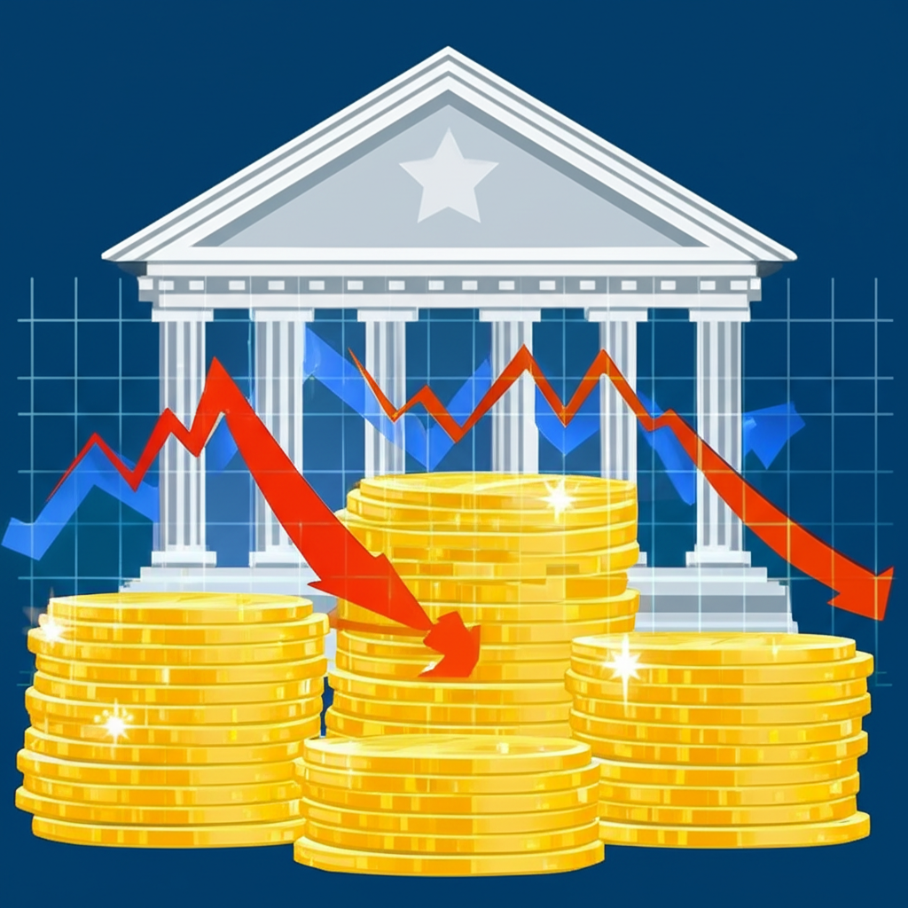 中央銀行建築與通膨圖表交疊,顯示貨幣政策對黃金的影響