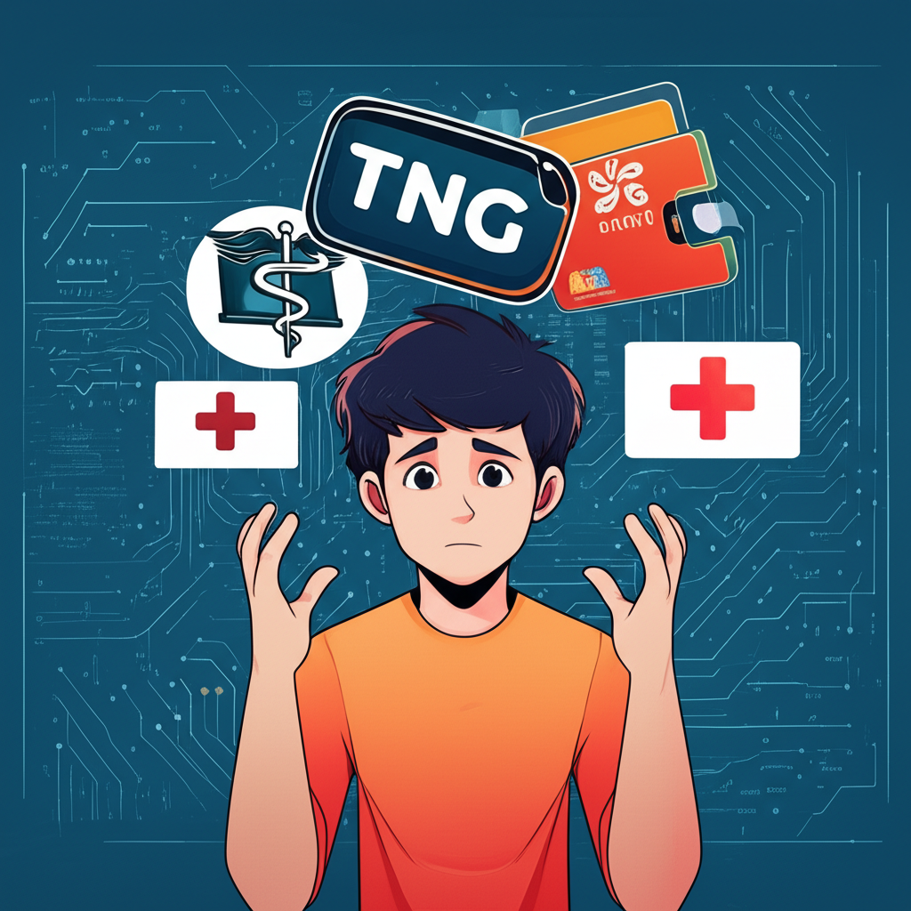 TNG多重含義的困惑插圖,包含香港TNG Wallet、馬來西亞Touch 'n Go及醫學符號在數位金融背景中環繞