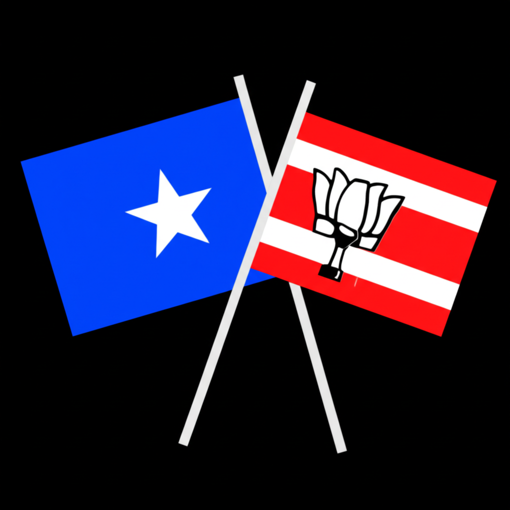 兩個政黨旗幟交織,象徵選舉中結盟與聯合